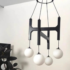 Modern Multi-Arm Wood and Glass Chandelier