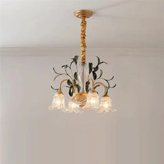 Gold Floral Glass Chandelier Multi-Arm Pendant Light