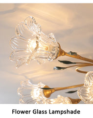 Gold Floral Semi-Flush Ceiling Light with Glass Shades