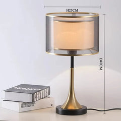 Table lamp with dimensions on a light gray background