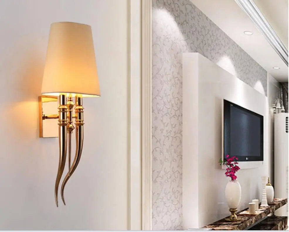 Decorative wall lamp in a modern living room setting.