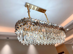 Gold Crystal Tiered Waterfall Chandelier with Geometric Accents