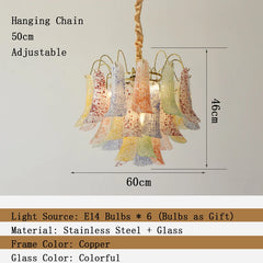Gold Floral Bell Shaped Glass Chandelier Pendant Light