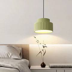 Tiered Fluted Ceramic Drum Pendant Light with Warm Inner Glow