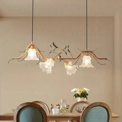 Gold Floral Branch Pendant Light with Glass Shades