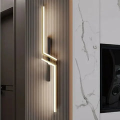 Modern Geometric LED Wall Sconce with Black Finish and Gold Accents