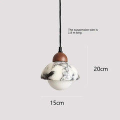 Marble and Wood Pendant Light with Frosted Glass Shade