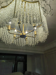 Gold Waterfall Crystal Chandelier Pendant Light with Tiered Beading
