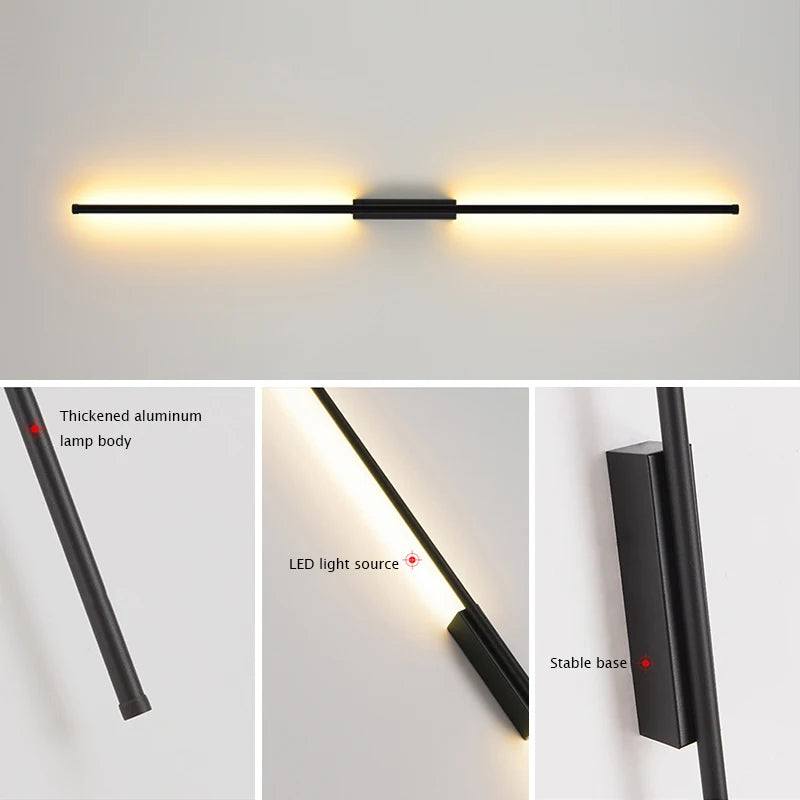 Detailed diagram of the minimalist black linear wall sconce with dimensions.