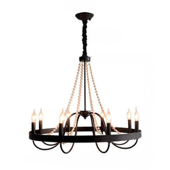 Black chandelier with multiple lights on a white background