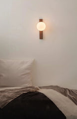 Modern Wood Sphere Wall Sconce with Frosted Glass Ball Light Fixture
