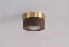 Walnut Wood Brass Flush Mount Ceiling Light Fixture