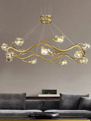 Gold Wavy Branch Crystal Chandelier with Cascading Lights