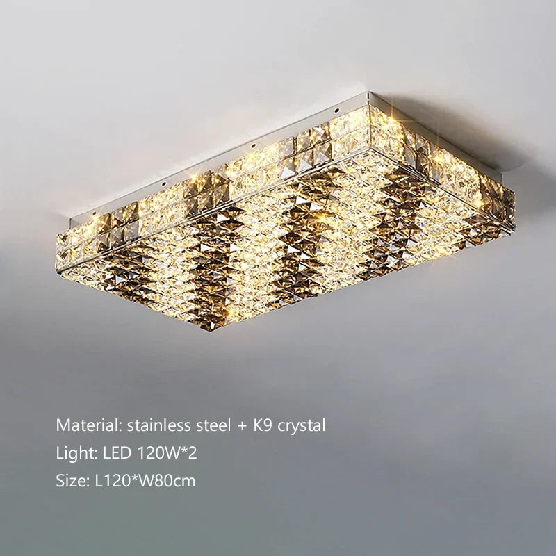 Square ceiling light fixture with crystal design on a gray background