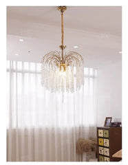 Gold Metal Frame Cascading Crystal Pendant Light Fixture