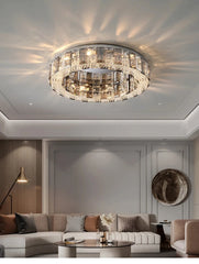 Modern Chrome Crystal Ring Semi-Flush Mount Chandelier Lighting