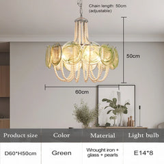 Gold Glass Beaded Chandelier with Pearl Strings Pendant Light
