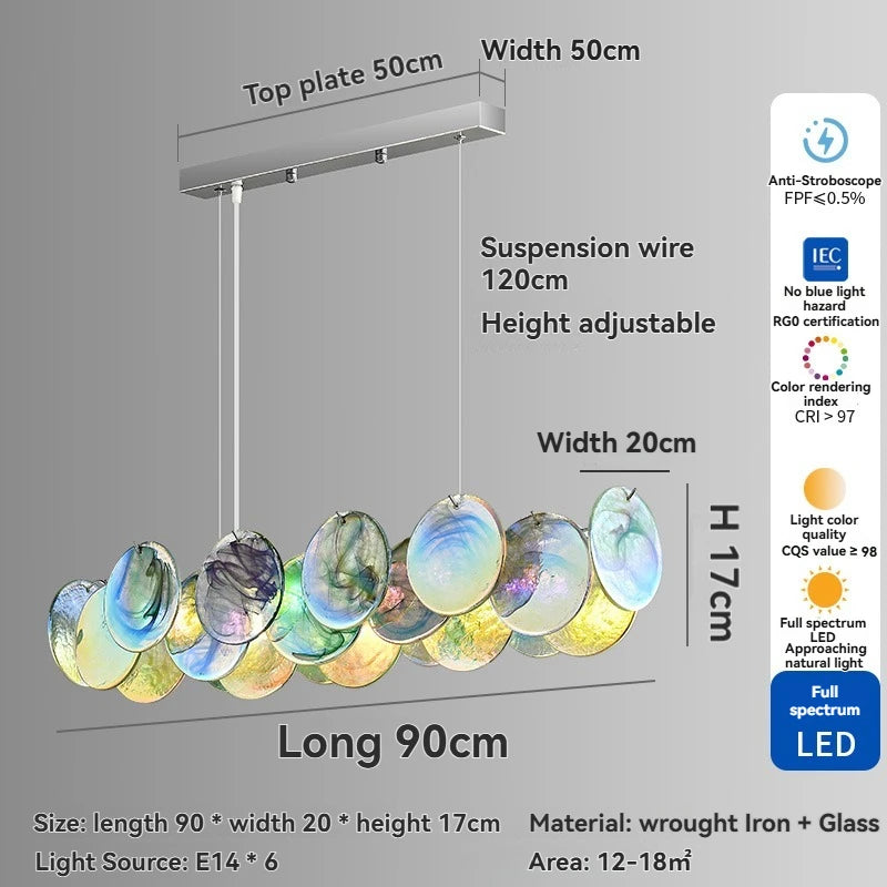 Chandelier with dimensions and specifications on a gray background