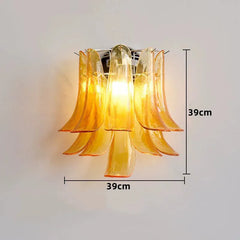 Chrome Finish Petal Glass Sconce with Pink Frosted Bell Shades
