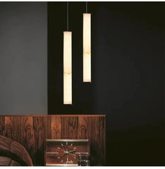 Marble Cylinder Pendant Light with Natural Stone Accent