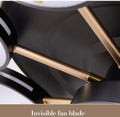 Invisible fan blade with gold finish on a reflective surface