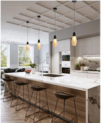Glass Industrial Style Pendant Light with Ribbed Shade