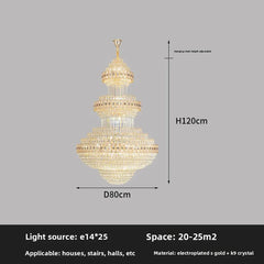 Gold Crystal Tiered Waterfall Chandelier with Golden Metal Frame