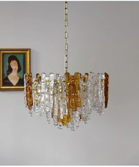 Glass Tube Chandelier with Amber and Clear Accents