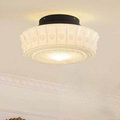 White Frosted Glass Drum Semi-Flush Ceiling Light