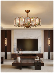 Copper Floral Acrylic Semi-Flush Chandelier with Frosted Glass Shades