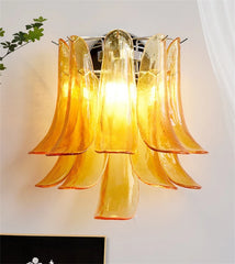 Chrome Finish Petal Glass Sconce with Pink Frosted Bell Shades