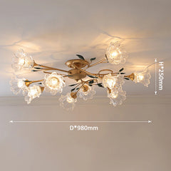 Gold Floral Semi-Flush Ceiling Light with Glass Shades