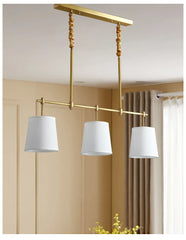 Polished Copper Ring Chandelier with Fabric Shades