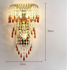 Crystal wall lamp with dimensions on a gray background