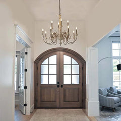 Distressed Wood Candle Chandelier with Floral Accents