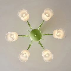 Green Floral Tulip Semi-Flush Ceiling Light with Frosted Glass Shades