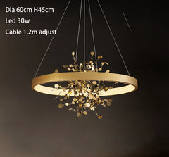Gold Ring Floral Pendant Light Fixture Floral Stems Glass Shades