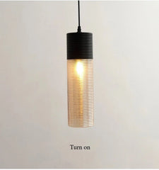 Glass Industrial Style Pendant Light with Ribbed Shade