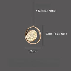 Gold Ring Pendant Light with Crystal Inlay and Swirling Design
