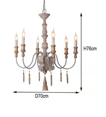 Distressed Wood Tassel 6-Light Chandelier with Gold Accents