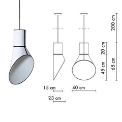 Measurement chart of a pendant light with dimensions labeled