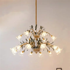 Gold Floral Glass Chandelier Multi-Arm Pendant Light