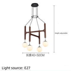 Modern Multi-Arm Wood and Glass Chandelier