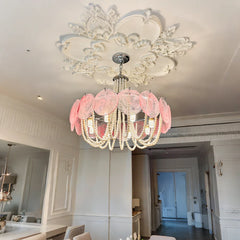 Gold Glass Beaded Chandelier with Pearl Strings Pendant Light