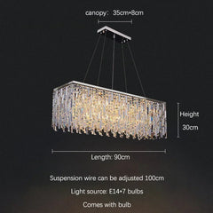 Chandelier with dimensions and specifications on a black background