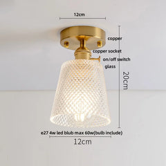 Ceiling light fixture with measurements and component labels on a white background