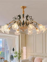 Gold Floral Glass Chandelier Multi-Arm Pendant Light