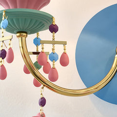 Gold Macaron Ceramic Flower Wall Sconce with Blue & Pink Accents