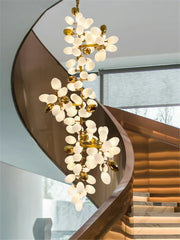 Gold Floral Cluster Pendant Light with Opal Glass Shades