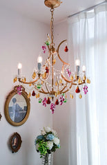 Gold Crystal Floral Chandelier Hanging Pendant Light